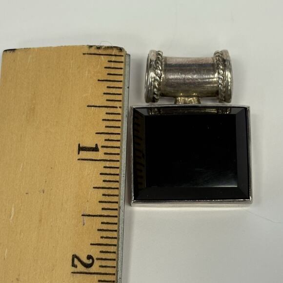 Vintage Mexico 925 Sterling Silver Square Black Onyx Pendant Heavy - Picture 8 of 10